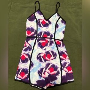 Floral Strappy Romper with Black Trim